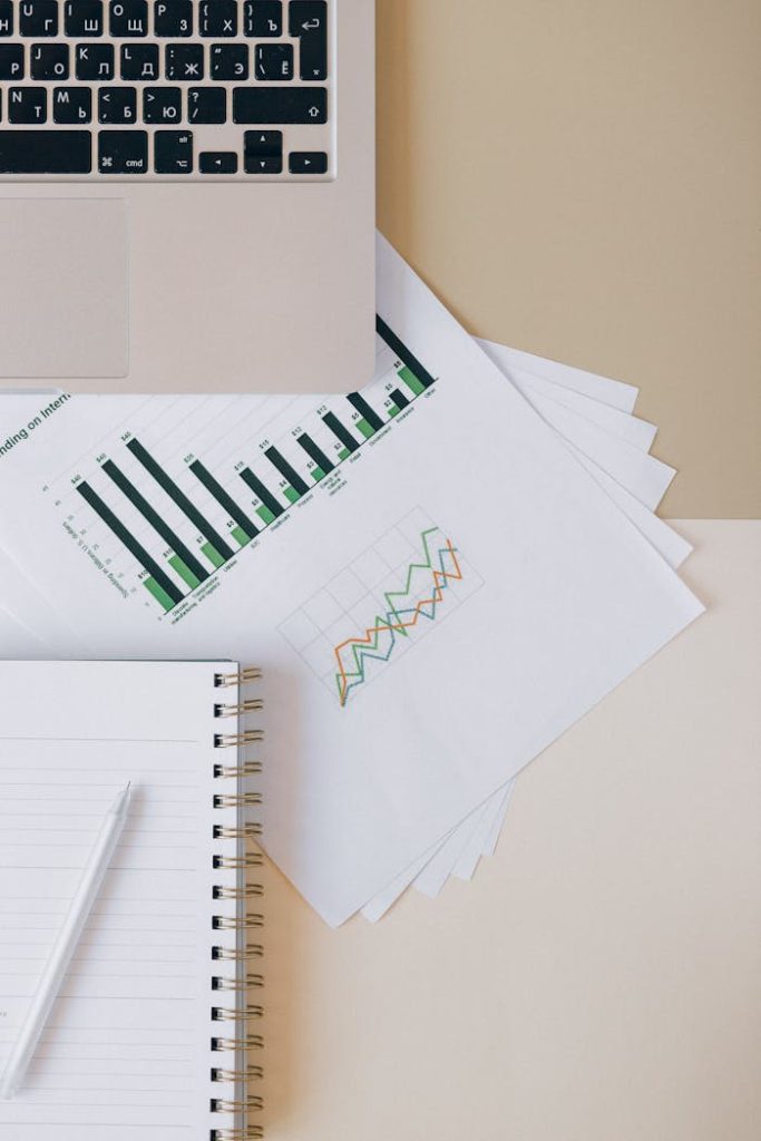 Mastering the First Impression: Your intriguing post title goes here Flat lay of a workspace featuring a laptop, graphs, and a notebook for financial analysis.